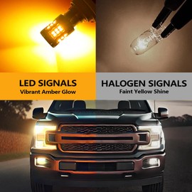 Zyvirexa 7443 LED Turn Signal Bulbs Compatible For Ford F-150 2015-2019 Front & F-250 F-350 Super Duty 2017-2020 Front, 7444 Bulb, Amber Yellow, Plug and Play, Pack of 2