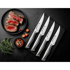 BRODARK Steak Knives Set of 6, 4.5 Inch Serrated Steak Knives, High Carbon Stainless Steel Kitchen Steak Knife Set, Never Need Sharpening, NSF Certified, Shark Series