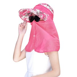 Womens Summer Sunhat Wide Brim Roll Up Sun Visor Hat with Neck Shield Cover Outdoor Cycling UV Sun Protection Block Hat Rose