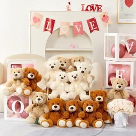 MorisMos 14Pcs Teddy Bears Bulk Baby Shower, 14inch Cute Teddy Bear Stuffed Animals Plush, Small Stuffed Bears on Centerpiece Baby Shower, Brown