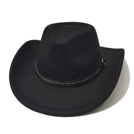 Willheoy Cowboy Hat Men Women Western Hat Costume Cowgirl Hat Unisex Cowboy Hats Black Wide Brim with Leather Strap for Adults, C-black