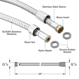 Shower Hose for Grohe, Compatible with Grohe 28143000, 26994000, 59" Metal Longlife Shower Hose Replacement, 304 Stainless Steel Handheld Shower Head Hose, Chrome