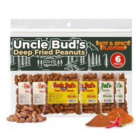 Uncle Bud's Deep Fried Peanuts In Shell (Spicy 6-Pack), Hot Peanuts, Spicy Peanuts Individual Packs, Nuts Variety Pack, Spicy Nuts, Salted Peanuts in the Shell, Nuts Individual Packs, Cajun, Old Bay