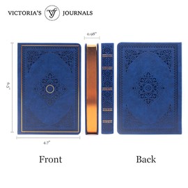 VICTORIA'S JOURNALS Leatherette Vintage Journal Hard Cover Lined Notebook Old Looking Travel Diary (Navy Blue, B6)