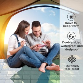 ODESUN Puffy Camping Blanket, Waterproof & Tear-Resistant, Fluffy & Warm, Lightweight, Perfect for Backpacking, Hiking, Camping, 78" x 55" Green Colorful Print