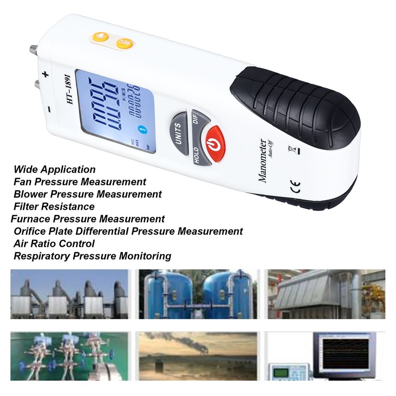 Digital Manometer Backlit Display Differential Dual Port Air and Gas