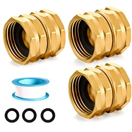 SIGURANTA Garden Hose Female to Female Hose Adapter, 3/4 Inch Brass GHT Double Female Connector Swivel (3 PCS)