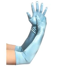 MDSTYLE Long Opera Gloves for Women - 20s Party Costume - Elbow Length Tea Party Satin Gloves - Princess Accessories, Light Blue, One Size