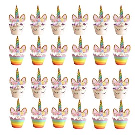 Cupcake Wrappers Unicorn, Pack of 24 Paper Unicorn Muffin Baking Cupcake Toppers for Children for Birthday Boys Dinosaur Party Decor Favours