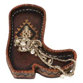 Southwest Rustic Aztec Navajo Diamond Pattern Cowboy Boot Jewelry Coin Dish Tray