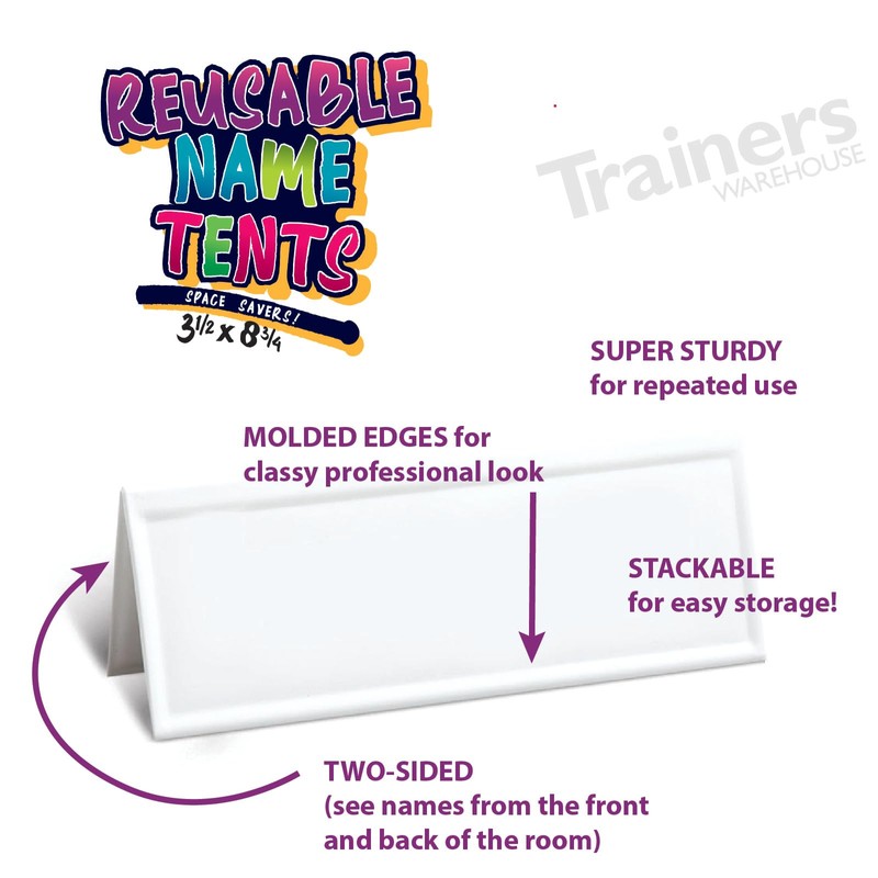 Trainers Warehouse Heavy Duty Premium Reusable Name Cards, White, Dry-Erase