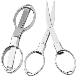 Usaidon Folding Scissors (Silver 2 pcs),Mini Scissors Stainless Steel Scissors Safe and Durable, Home Study Office Camping Outdoor Fishing Manual can be Used, Easy to Carry