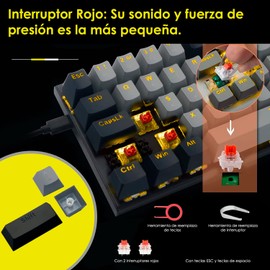TERPORT Z-11 Teclado Mecánico 61 Teclas de Rojo Interruptor Hot-swappable, 60% Teclado Gaming Pequeño Compacto, Retroiluminación de Color Amarillo, Keyboards con Alámbrico ​Desmontabl, Anti-Ghosting