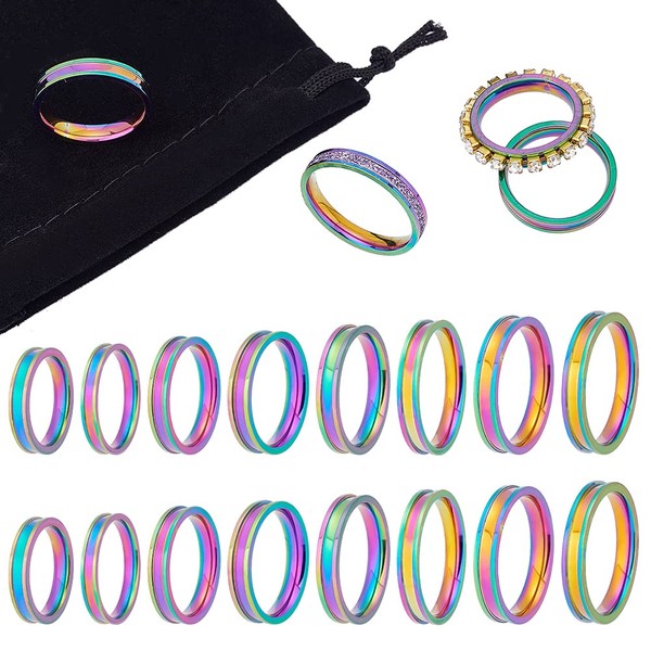 UNICRAFTALE 16pcs 8 Size Rainbow Blank Core Ring Size 6-13