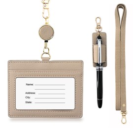 Boshiho Pass Case, Horizontal Type, With Reel Included, Neck Strap, For Commuter Passes, Stylish, Name Holder, Employee ID Case, 2 Sides, Leather, Business Card Holder, Card Case, Women's, Men's,
