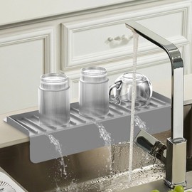 14" Silicone Sink Edge Protector, Multifunction Sink Accessories, Ideal for RV, Bar, Small Kitchen & Bathroom Sinks, Non-Slip Splash Guard & Draining Mat for Quartz, Steel, Granite Countertops