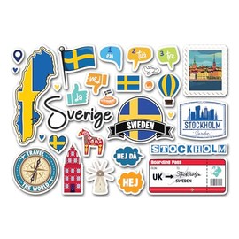 A5 Sticker Sheet Sweden Landmarks Vinyl Stickers - Swedish Stockholm Map Flag Travel Holiday Country Language City School Scrapbook #83355