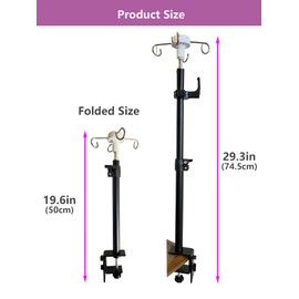 UISKOOPW Table IV Pole, Portable IV Poles for Travel, Foldable IV Pole Stand Portable Adjustable Pole Stand Feeding Tube Holder with 4 Hooks for Wheelchairs Beds Nursing Clinic Home Care Travel