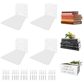 Atsgke Invisible Floating Bookshelf - Modern White Wall Mount Metal Shelves for Room, Bedroom Bookcase, Small Bookshelf with Minimalist Design, Sleek Storage for Books & Decoratives（4PCS） | Atsgke