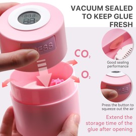 Pretty memory Eyelash Glue Storage Container with Temperature and Humidity Display Lash Glue Holder Eyelash Extensions Adhesive Jar Stand Sealed Lash Extension Supplies, Pink