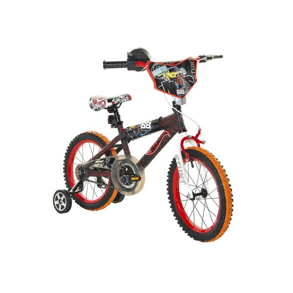 Dynacraft Hot Wheels Kids Bike Boys 16 Inch with Rev Grip Accessory, Front Hand Brake and Traning Wheels in Black