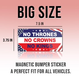 Magnet Sticker No Thrones No Crowns No Kings Magnetic FDT Resist Anti Funny Liberal Feminist Social Justice Feminist Human Rights US Flag Magnet for Bumper, Refrigerator, Door, Car, Truck 7.5x3.75in