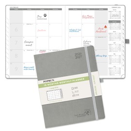 POPRUN Monthly Planner 2026-2027 (Large- 8.5" x 10.5" Soft Cover), 18-Month Calendar Book (Jan.2026 - Jun. 2027), Calendar Planner with Monthly Tabs & Pocket, 100 GSM Paper - Grey