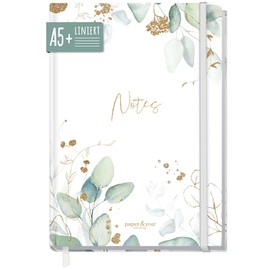Trendstuff by Häfft Notebook A5+ Squared with Elastic Band [Gold Leaf], 156 Pages, 78 Sheets, Bullet Journal, Notebook, Sustainable and Climate Neutral