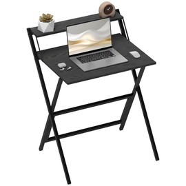 HOMCOM Small Folding Desk, 27.6 Inch Foldable Computer Desk with Monitor Shelf, Space Saving Portable Writing Table for Small Spaces, Home Office, Study, Easy Assembly, Black