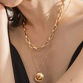 Coin Pendant Necklace for Women Paperclip Chain Necklace for Girls Layered Necklace for Women Birthday Gifts for Her