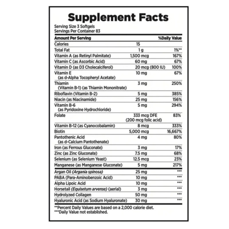 Nature's Bounty HAIR SKIN and NAILS 250 Softgels Multivitamin 5000