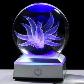 Ornalrist Foxes Gifts for Women 3D Engraved 3.15in. Crystal Balls with Light Base, Foxes Crystal Ball Gifts for Women Romantic Birthday Gifts for Home Decor Night Light