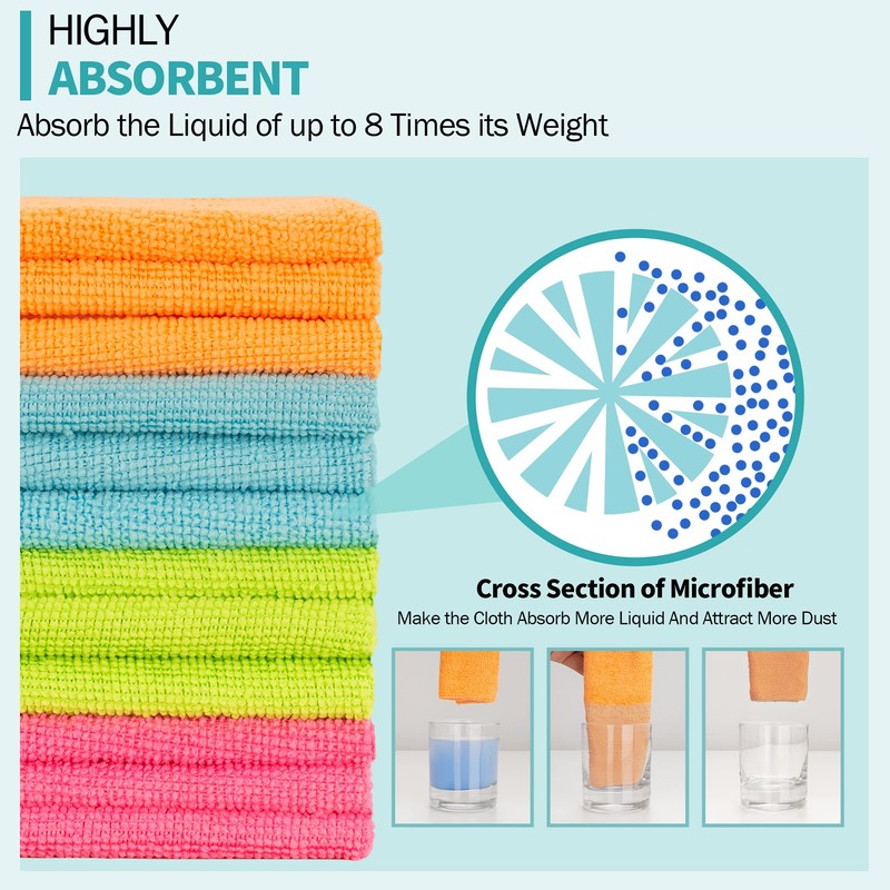 HOMERHYME Microfiber Cleaning Cloth, 12 Pack Cleaning Rags, 12" x