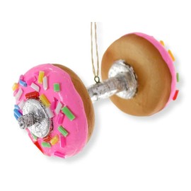 The Bridge Collection 4" Donut Dumbbell Christmas Ornament - Sweet Treat Gym Ornament - Gift for Weightlifters - Junk Food Exercise Ornament