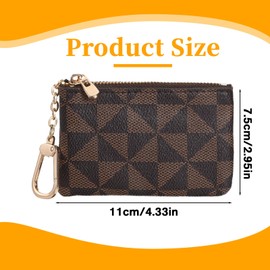 Leather Coin Purse with Key Chain Small Zipper Change Purse Pouch Mini Card Holder Wallet Clutch Premium Keychain Wallet Classic Pendant Clutch Purse for Men Women(Brown)