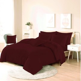 Dazzle Collection® Plain Dyed DUVET COVER SET with Matching Pillowcases Luxury 100% PolyCotton Bedroom Bedding Bed Set Easy Care UK Sizes Bedding Set (Single, Burgundy)