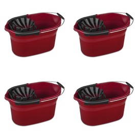 Sterilite 17.5 Qt Mop Bucket with Handle and Wringer, Ideal for Household Cleaning and Mopping, 2 Spouts to Easily Pour Water, Red, 4-Pack