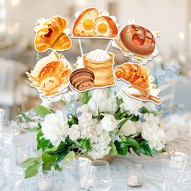 SHADOAMP Bread Party Decorations, 24pcs Toast Bread Theme Table Centerpiece Sticks Double-sided Printing Food Theme Table Decorations for Breakfast Theme Baby Shower Birthday Decorations