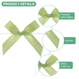 M METERXITY 100-Pack Satin Ribbon Twist Tie Bows, 2.4x2.8 Inch Bow Twist Ties, Satin Ribbon Bows for Craft DIY/Baked Goods/Hair Bow Sewing/Wedding/Birthday/Party [Light Green]