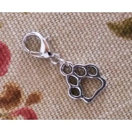 Pawpwint charm, Paw print Charm, Lobster Clasp Pet Charm, Pawprint Zipper Pull, Planner Charm, Journal Charm, for jewelry Dog Cat Tibetan Silver, Vet gift, silver tone animal charm
