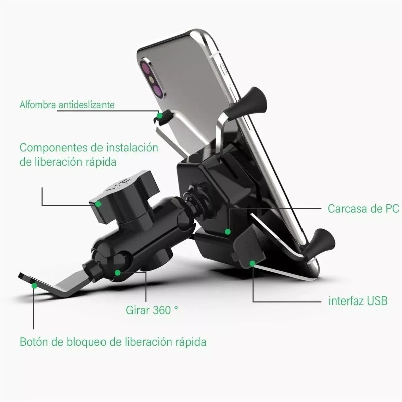 THE9SHOP Base Soporte Porta Celular Para Moto/bicicleta Cargador Usb