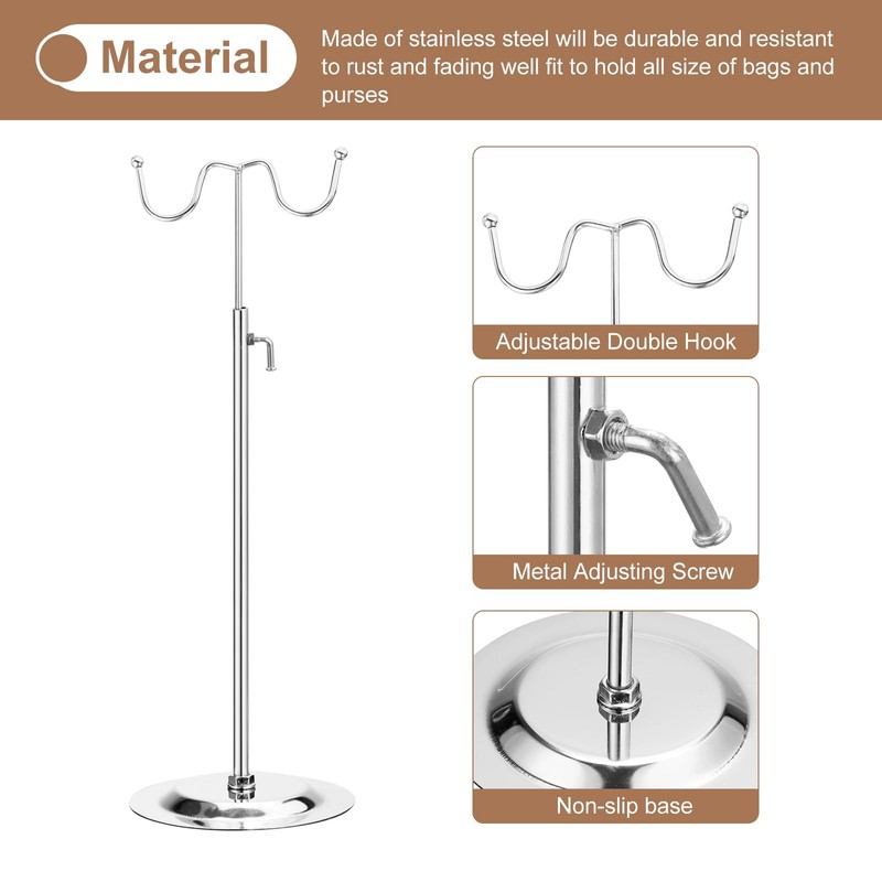 sourcing map Purse Display Stand 1Pack Adjustable Tabletop Double Hook