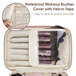 Wandering Nature Cosmetic Bag Women's Travel Makeup Bag Large Makeup Bag Organiser with Brush Compartment Toiletry Bag PU Leather Portable Makeup Bag, pink