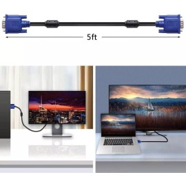 LC Vga Cable Video Male to Male for PC Monitor TV - SVGA 15 Pin Cord Full HD 1080p