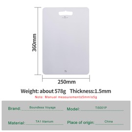 iBasingo Ti5001P Lightweight Titanium Chopping Board for Kitchen Outdoor Camping Fruit Vegetable Meat Metal Chopping Board with Hanging Hole Thickness 1.5mm (M:36*25cm)