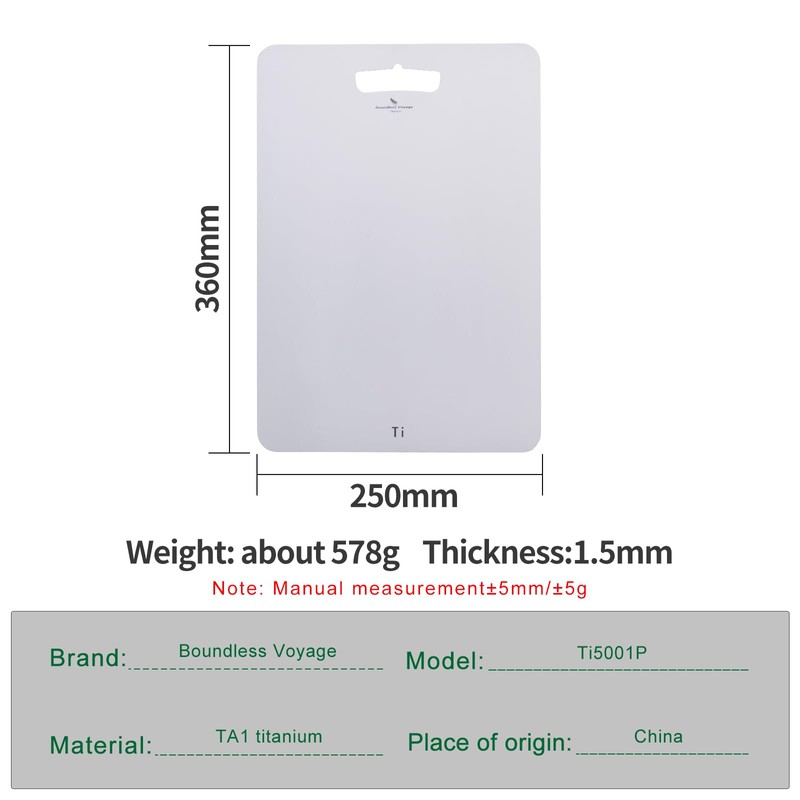 iBasingo Ti5001P Lightweight Titanium Chopping Board for Kitchen Outdoor Camping