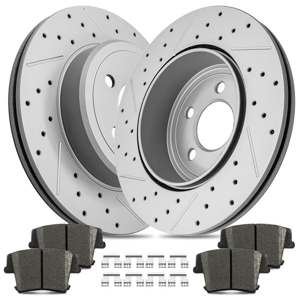 ACB ZONE Ceramic Brake Pads and Rotors Kit Rear Drilled