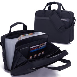 BARDOLPH Nylon File Folder, 11.6in x 8.2in, Black, Portable, Lightweight, 3-Digit Combination Lock, Multiple Pockets, Large Capacity