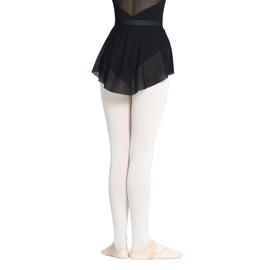 RuiBalletto Girls Women Mesh Dance Skirt with Side Split, Stretchy Pull On Ballet Skirts for Ballerina Black