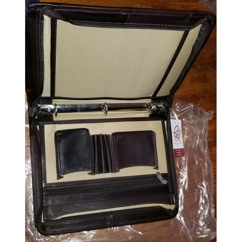 Piel Leather Unisex Three Ring Binder 9014Chocolate color